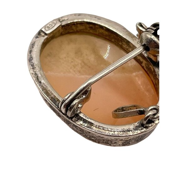 Vintage 800 Silver Carved Shell Left Profile Woman Cameo Brooch Pendant Combo - Picture 5 of 9